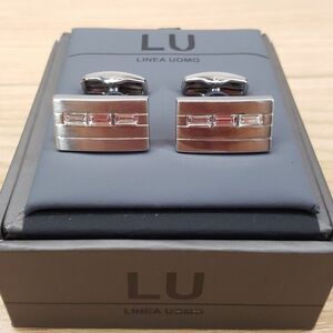 LINEA UOMO Mens Silver Rectangle Rhinestone Crystal Cufflink Cuff Links
